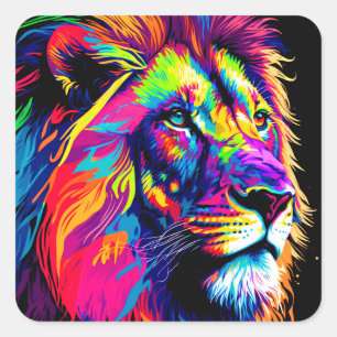 Abstract 3d Lion Portrait Digital Art Square Sticker