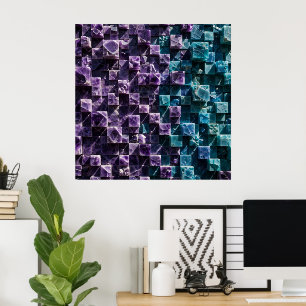 Abstract 3D Mineral Crystal Cube Mosaic Wall Poster