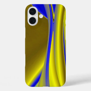 Abstract 3D Rainbow Art in gold yellow and blue iPhone 16 Plus Case