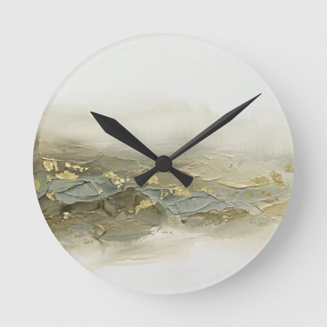 Abstract 3D Sage Green Gold Foil Mountain Wave Acr Round Clock (Front)