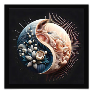 Abstract 3D Shape Yin Yang Flowers Pastel Colors Photo Print