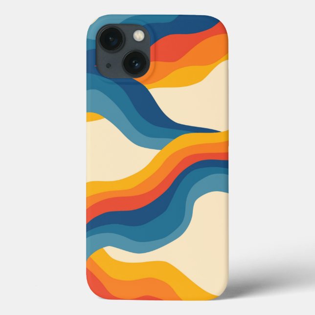 Abstract 70s Retro Orange Blue Wavy Stripe Pattern Case-Mate iPhone Case (Back)