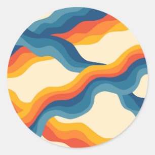 Abstract 70s Retro Orange Blue Wavy Stripe Pattern Classic Round Sticker