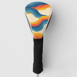 Abstract 70s Retro Orange Blue Wavy Stripe Pattern Golf Head Cover