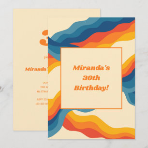 Abstract 70s Retro Orange Blue Wavy Stripe Pattern Invitation