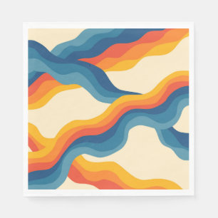 Abstract 70s Retro Orange Blue Wavy Stripe Pattern Napkin