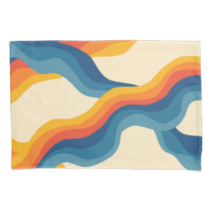 Abstract 70s Retro Orange Blue Wavy Stripe Pattern Pillowcase