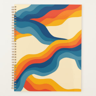 Abstract 70s Retro Orange Blue Wavy Stripe Pattern Planner