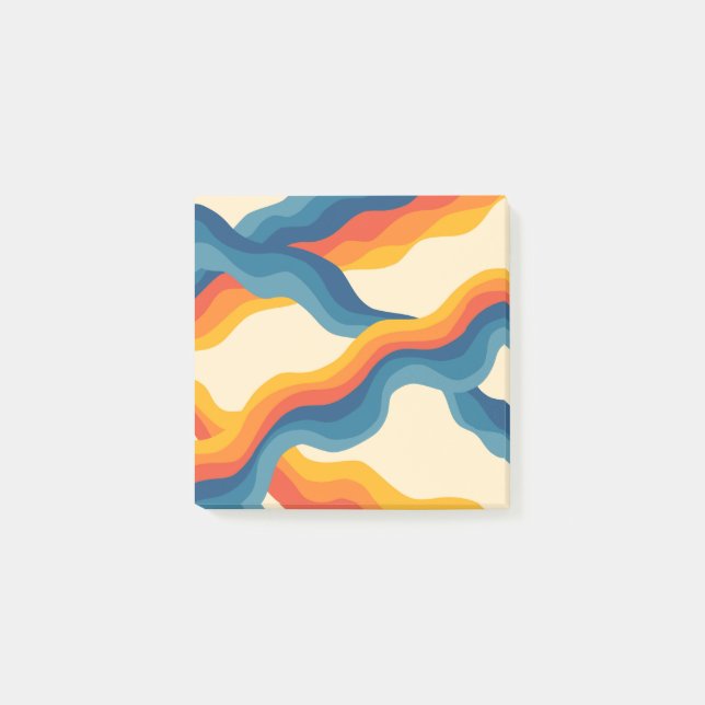 Abstract 70s Retro Orange Blue Wavy Stripe Pattern Post-it Notes (Front)