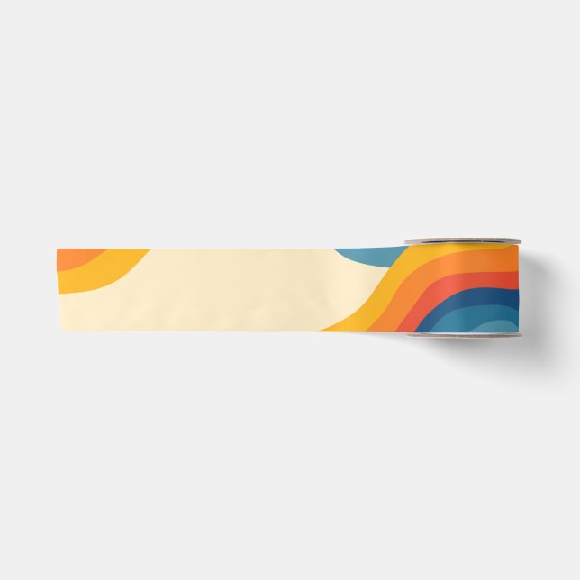 Abstract 70s Retro Orange Blue Wavy Stripe Pattern Satin Ribbon (Front)