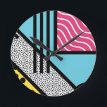 Abstract 80s memphis pop art style graphics round clock<br><div class="desc">Abstract bold,  colorful 80s pop art memphis style graphics illustration</div>