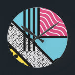 Abstract 80s memphis pop art style graphics round clock<br><div class="desc">Abstract bold,  colorful 80s pop art memphis style graphics illustration</div>
