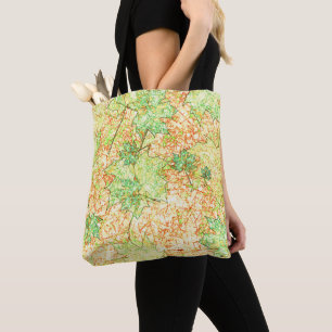 Abstract acer leaf on scratched ground, on beige tote bag