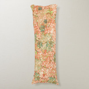 Abstract acer leaves on scratched coral background body cushion