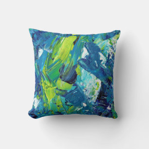 Abstract Acrylic Paint in Blue Cushion