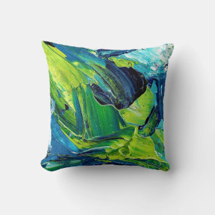 Abstract Acrylic Paint in Blue Cushion