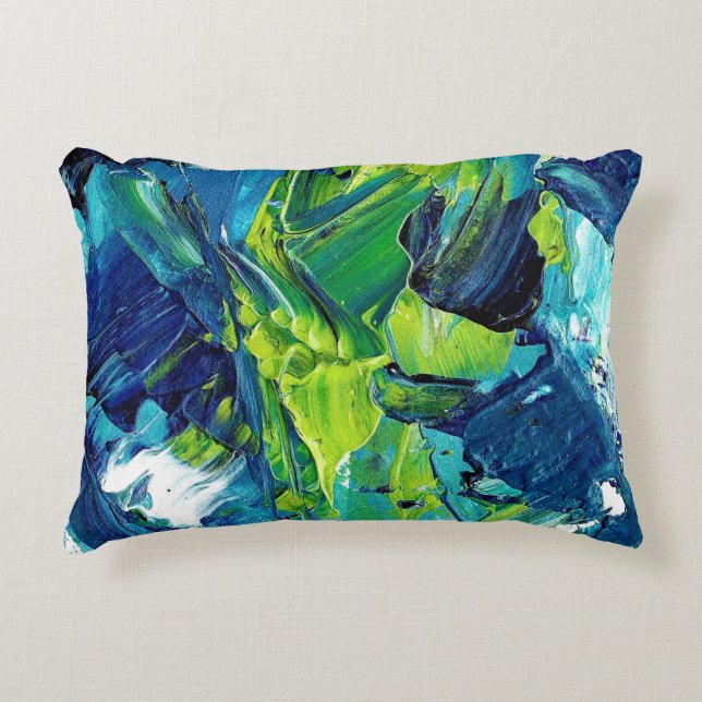 Abstract Acrylic Paint in Blue Decorative Cushion (Front)