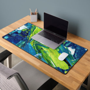 Abstract Acrylic Paint in Blue Desk Mat