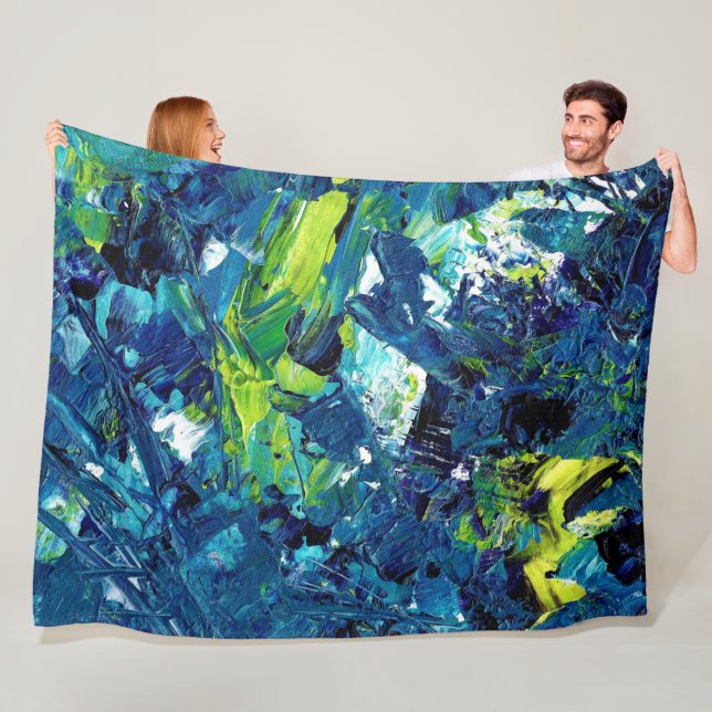 Abstract Acrylic Paint in Blue Fleece Blanket (In Situ)
