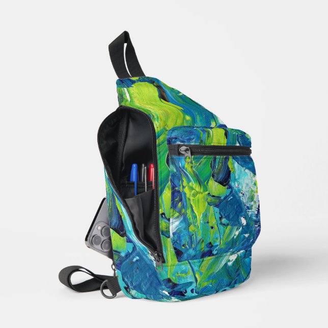 Abstract Acrylic Paint in Blue Sling Bag (Open)