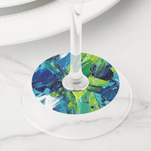 Abstract Acrylic Paint in Blue Wine Glass Tag