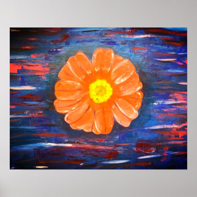 Abstract Acrylic Painting with Flower Poster (Front)