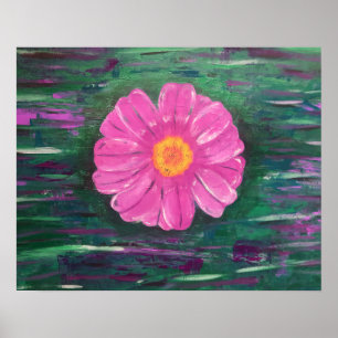 Abstract Acrylic Painting with Flower Poster