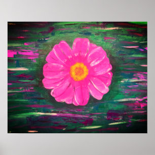Abstract Acrylic Painting with Flower Poster