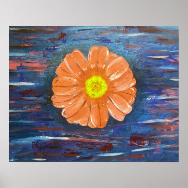 Abstract Acrylic Painting with Flower Poster (Front)