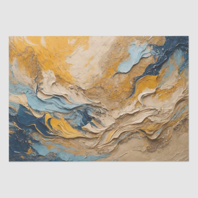 Abstract Acrylic Texture In Blue, Orange And Beige Tissue Paper (Front)