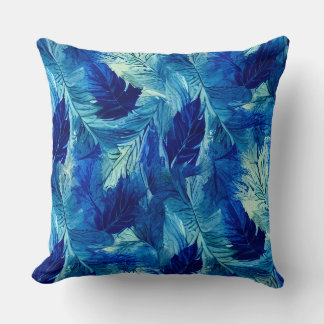Abstract aesthetic watercolor navy blue foliage cushion