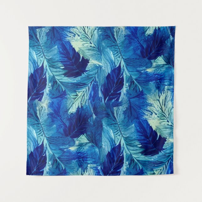 Abstract aesthetic watercolor navy blue foliage tapestry (Front)