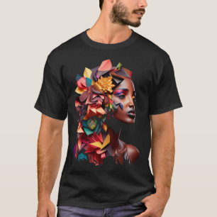 Abstract African Afro Melanin Origami Queen Flower T-Shirt