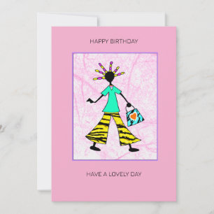 Abstract African Art, Trendy Woman Birthday Card