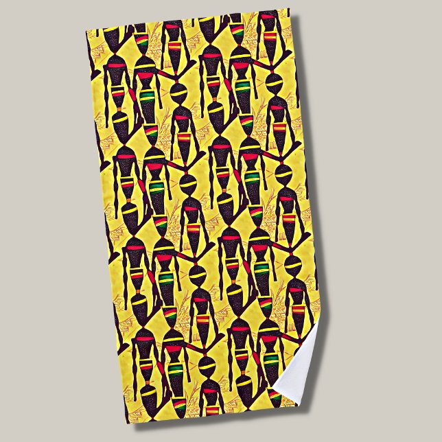 Abstract African Figures Red Yellow Green Beach Towel (Creator Uploaded)