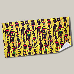 Abstract African Figures, Red Yellow Green Beach Towel