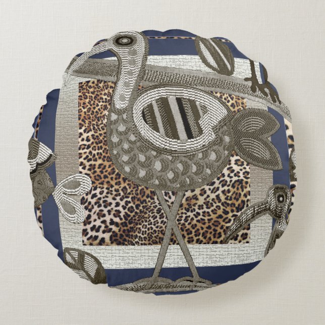Abstract African Jungle Birds Round Cushion (Front)