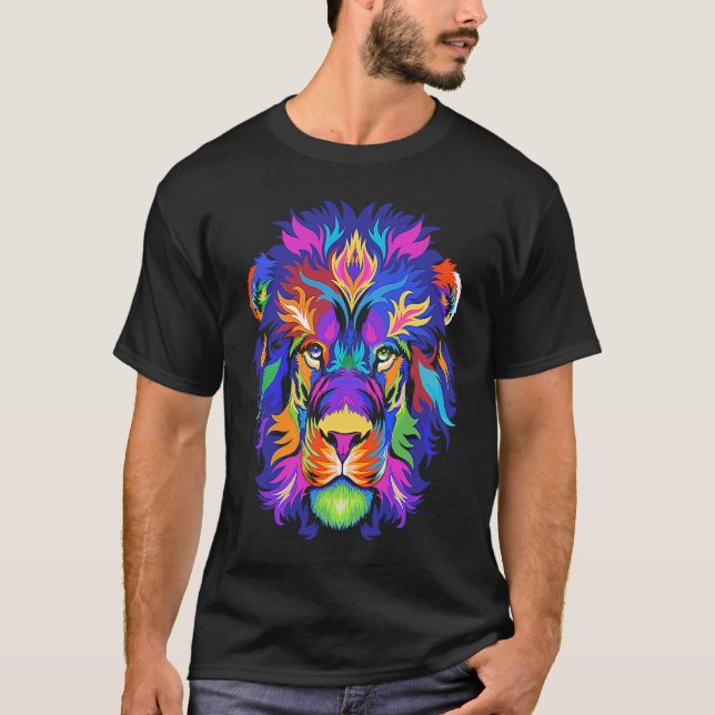 Abstract African Lion Head  Colorful Rainbow T-Shirt (Front)