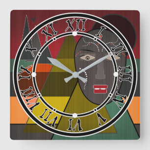 Abstract african mask in retro vintage colors square wall clock