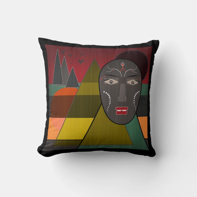 Abstract african mask in retro vintage colours cushion (Front)