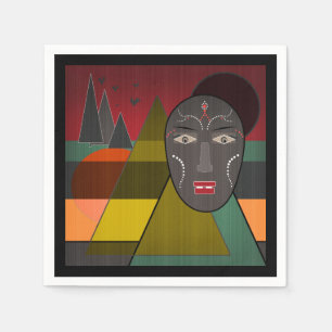 Abstract african mask in retro vintage colours napkin