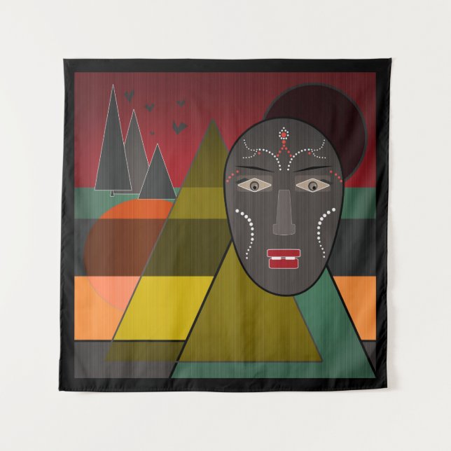 Abstract african mask in retro vintage colours tapestry (Front)