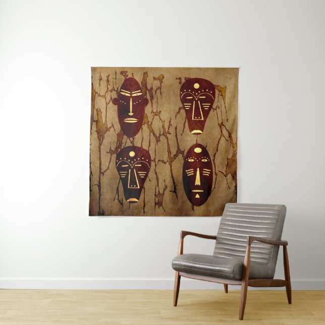 Abstract african tribal drawing tapestry (In Situ)