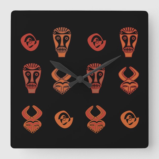 Abstract African tribal face art Square Wall Clock (Front)