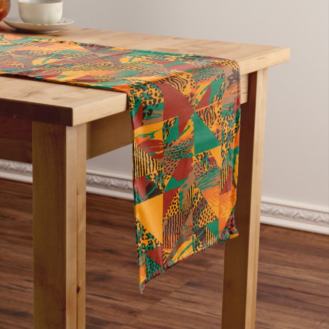 Abstract African Tribal Faux Fur Print Pattern Long Table Runner (In Situ)