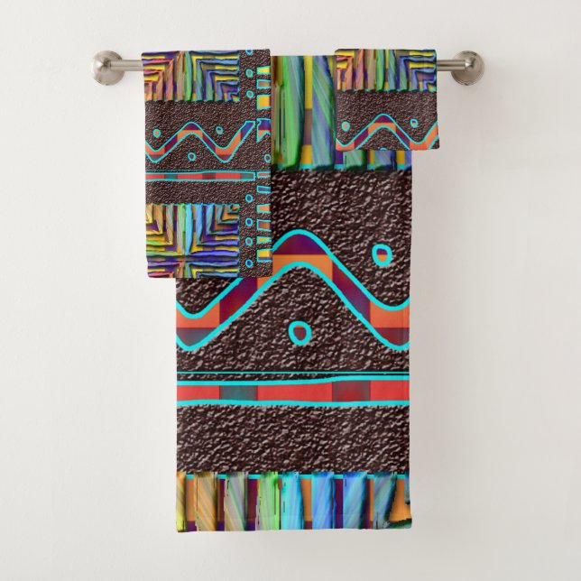 Abstract African Tribal Motif  Bath Towel Set (Insitu)