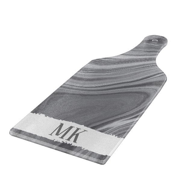 Abstract Agate Grey Marble Swirl Cutting Board (Corner)