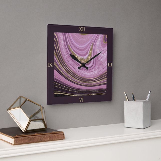 Abstract Agate Mauve ID827 Square Wall Clock (Office)