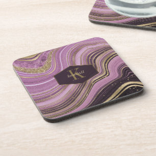Abstract Agate Monogram Mauve ID827 Coaster