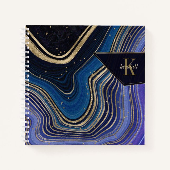 Abstract Agate Monogram Midnight ID827 Notebook (Front)